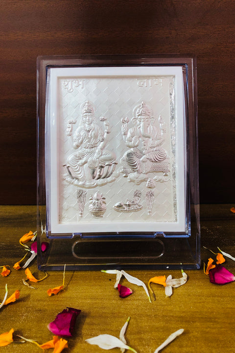 Laxmi Ganesha Pure Silver Frame for Housewarming, Gift and Pooja 6.8 x 5 (Inches)