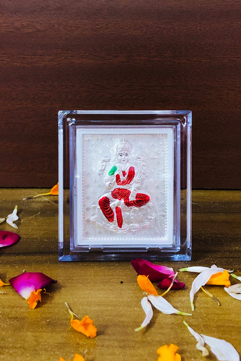 Laxmi Maa Pure Silver Frame for Housewarming, Gift and Pooja  2.5 X 3 (Inches)