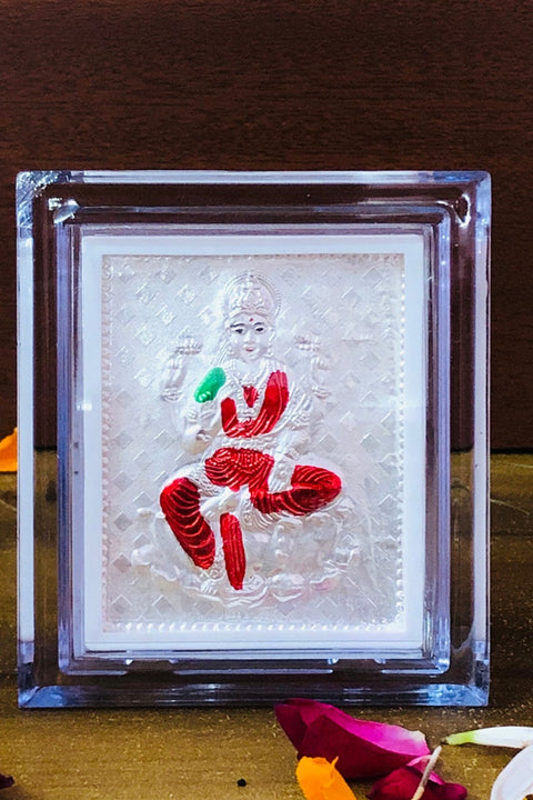Laxmi Maa Pure Silver Frame for Housewarming, Gift and Pooja  2.5 X 3 (Inches)