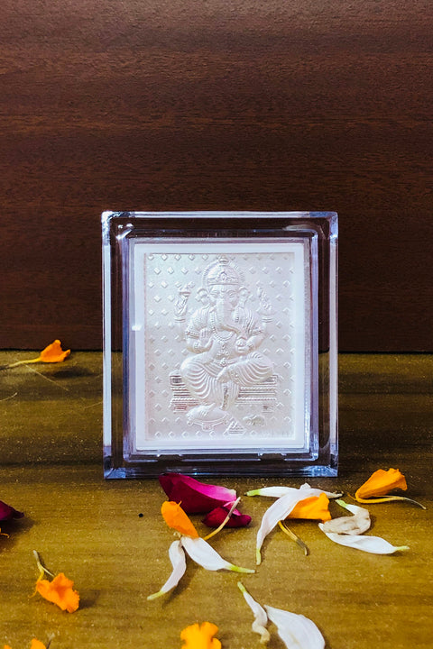 Ganesha Pure Silver Frame for Housewarming, Gift and Pooja 2.5 x 3 (Inches)