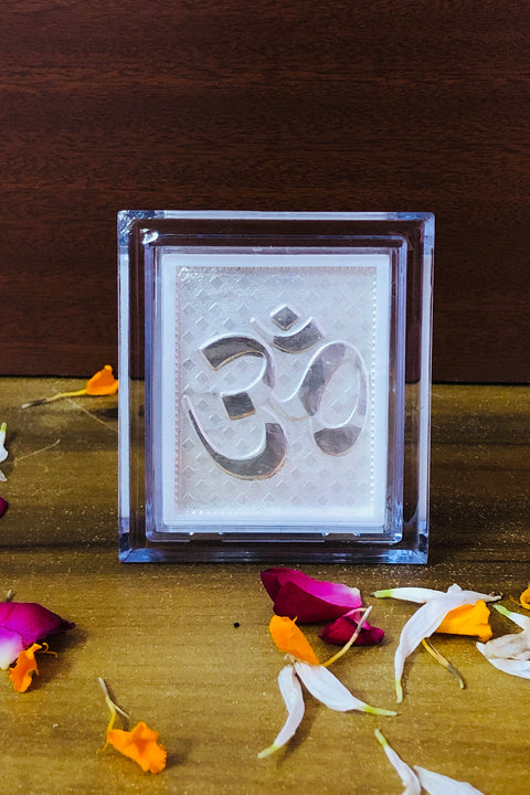 OM  Pure Silver Frame for Housewarming, Gift and Pooja 2 X 2.5 (Inches)