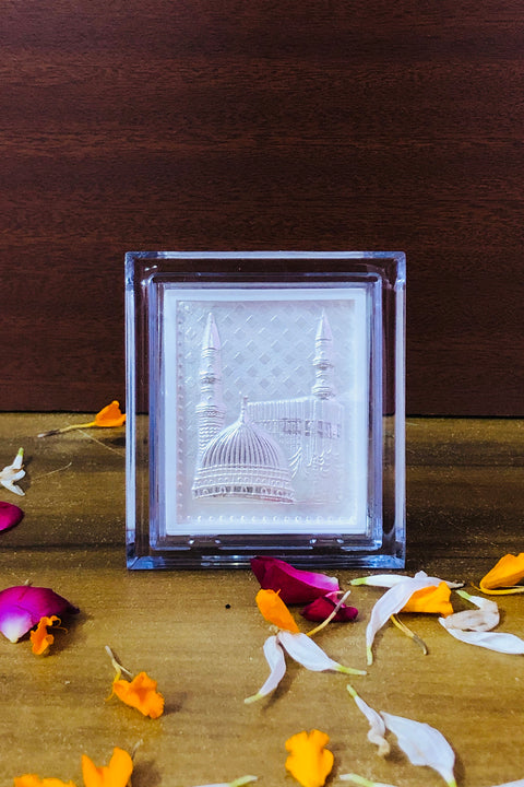 Mecca Medina Pure Silver Frame for Housewarming, Gift and Azan 2.5 x 3 (Inches)