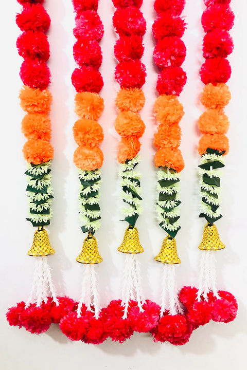 Super Value Pack - 5PCS artificial colorful marigold garlands (each strand is 5 feet long) For Home Decor Diwali Decoration