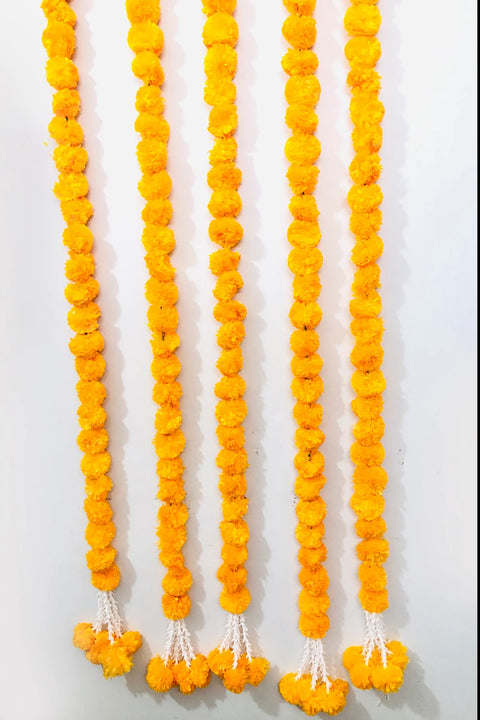 Super Value Pack - 5PCS artificial colorful marigold garlands (each strand is 5 feet long) Indian Festival Decor, Home Decoration, Wedding Decor