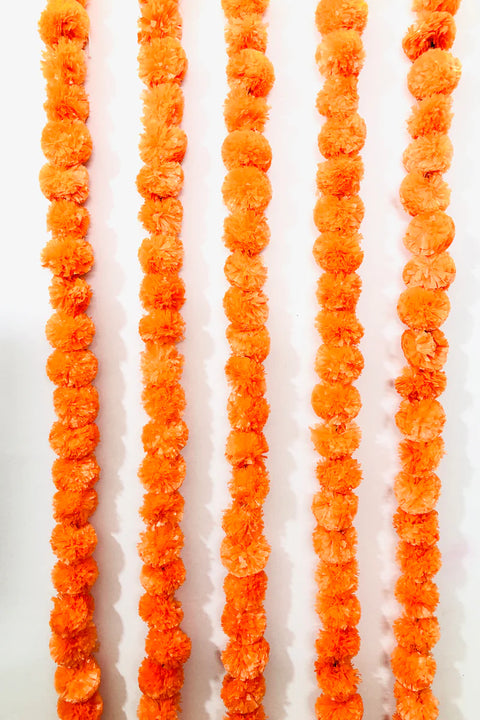 Super Value Pack - 5PCS artificial colorful marigold garlands (each strand is 5 feet long) Indian Festival Decor, Home Decoration, Wedding Decor