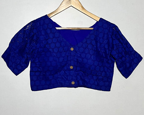 Blue Color Women's Casual Pure Cotton Readymade Designer Saree Blouse (Design 1058)