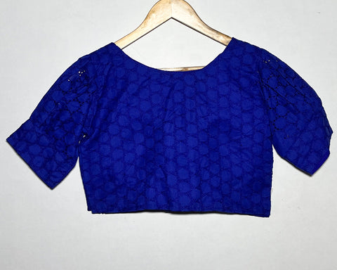 Blue Color Women's Casual Pure Cotton Readymade Designer Saree Blouse (Design 1058)