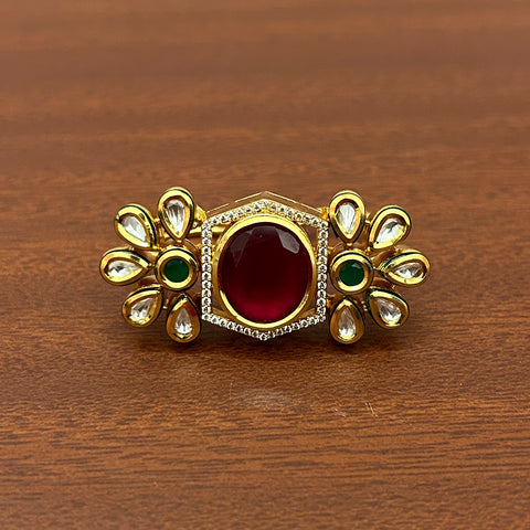 Designer Gold Plated Royal Kundan Beaded Ring (D237)