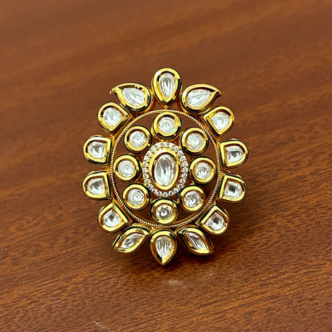 Designer Gold Plated Royal Kundan and Stone Ring (D236)