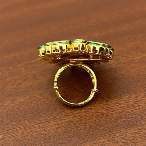 Designer Gold Plated Royal Kundan and Stone Ring (D236)
