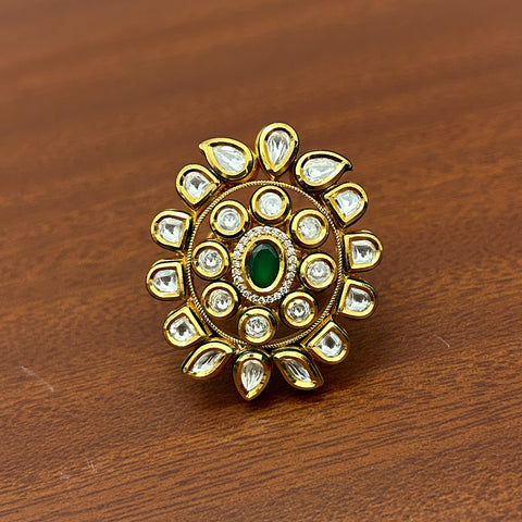 Designer Gold Plated Royal Kundan and Stone Ring (D236)