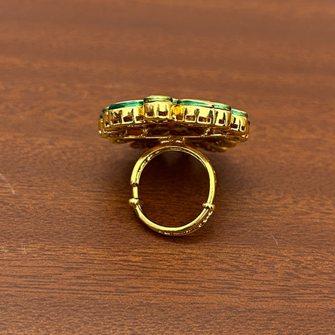 Designer Gold Plated Royal Kundan and Stone Ring (D236)