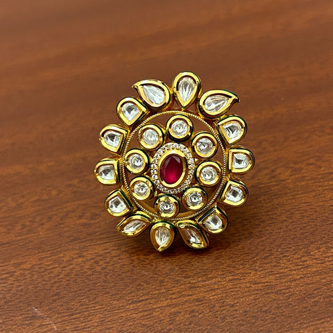 Designer Gold Plated Royal Kundan and Stone Ring (D236)