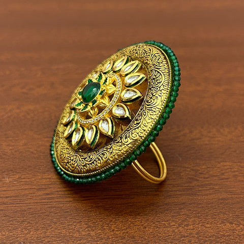 Designer Gold Plated Royal Kundan and Beaded Ring (D235)