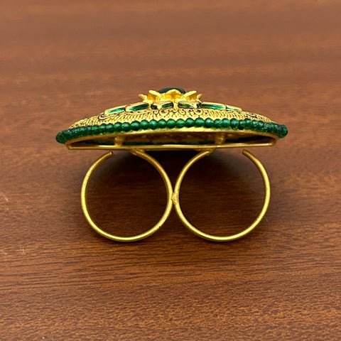 Designer Gold Plated Royal Kundan and Beaded Ring (D235)