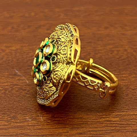 Designer Gold Plated Royal Kundan Beaded Ring (D238)