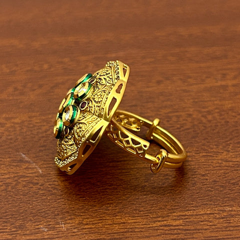 Designer Gold Plated Royal Kundan Beaded Ring (D238)