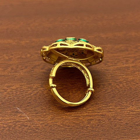 Designer Gold Plated Royal Kundan Beaded Ring (D238)
