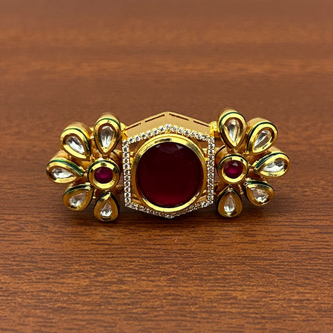 Designer Gold Plated Royal Kundan Beaded Ring (D237)