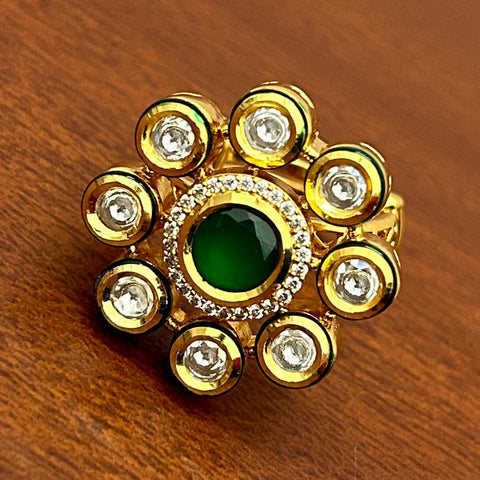 Designer Gold Plated Royal Kundan Beaded Ring (D239)