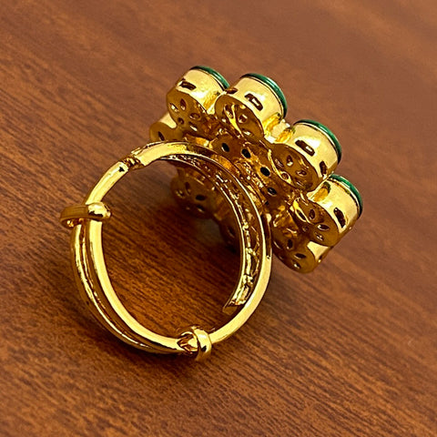 Designer Gold Plated Royal Kundan Beaded Ring (D239)