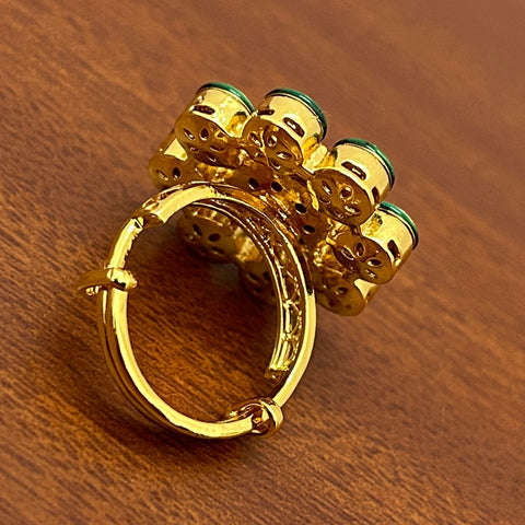 Designer Gold Plated Royal Kundan Beaded Ring (D239)