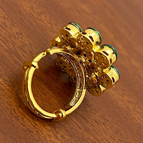 Designer Gold Plated Royal Kundan Beaded Ring (D239)