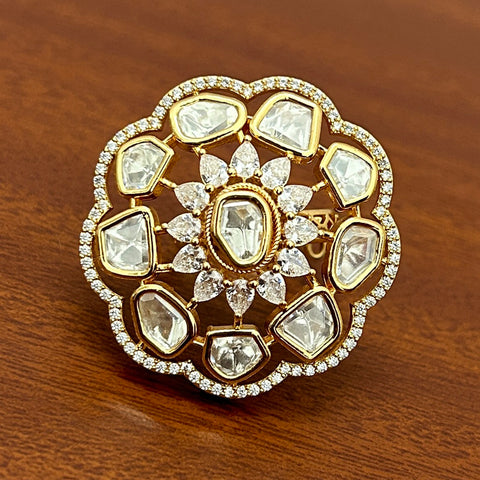 Designer Gold Plated Royal Kundan and Stone Ring (D240)