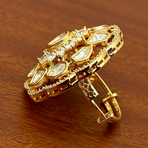 Designer Gold Plated Royal Kundan and Stone Ring (D240)