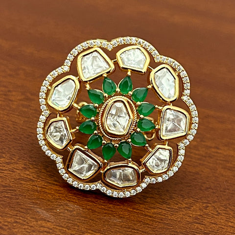 Designer Gold Plated Royal Kundan and Stone Ring (D240)