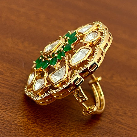 Designer Gold Plated Royal Kundan and Stone Ring (D240)