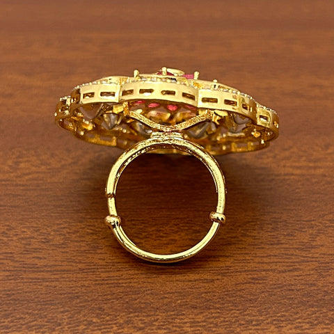 Designer Gold Plated Royal Kundan and Stone Ring (D240)