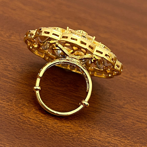 Designer Gold Plated Royal Kundan and Stone Ring (D240)