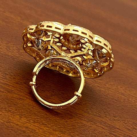 Designer Gold Plated Royal Kundan and Stone Ring (D240)