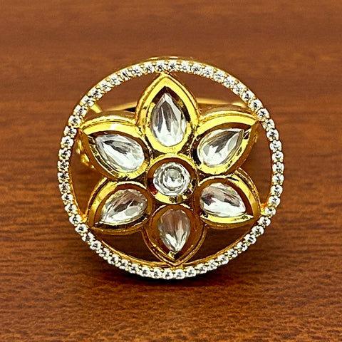 Designer Gold Plated Royal Kundan And Stone Beaded Ring (D241)