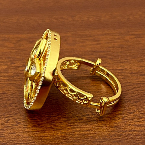 Designer Gold Plated Royal Kundan And Stone Beaded Ring (D241)
