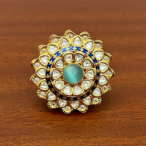 Designer Gold Plated Royal Kundan and Stone Ring (D234)