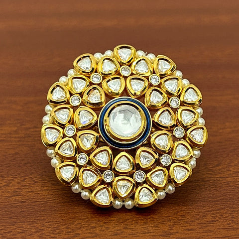 Designer Gold Plated Royal Kundan and Pearl Beaded Ring (D233)