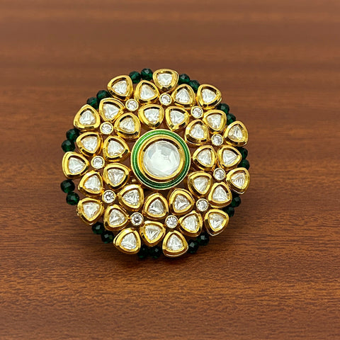 Designer Gold Plated Royal Kundan and Pearl Beaded Ring (D233)