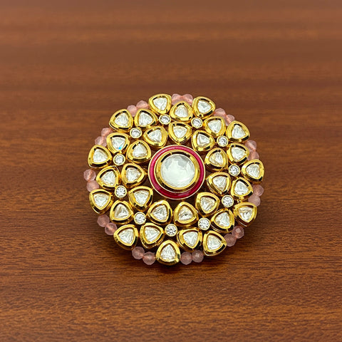 Designer Gold Plated Royal Kundan and Pearl Beaded Ring (D233)