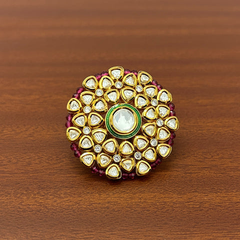 Designer Gold Plated Royal Kundan and Pearl Beaded Ring (D233)