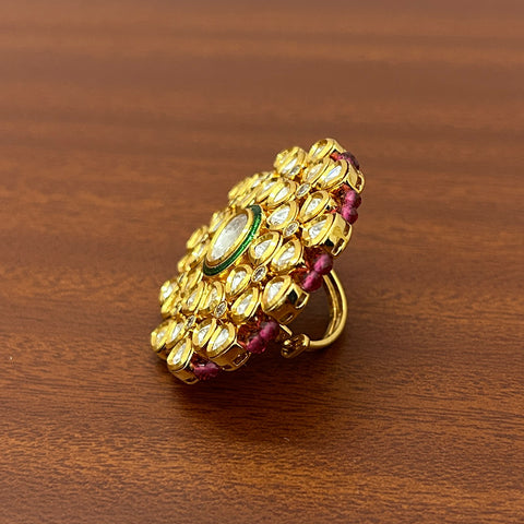 Designer Gold Plated Royal Kundan and Pearl Beaded Ring (D233)