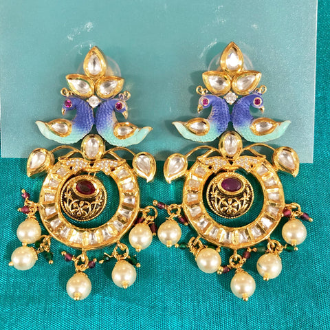 Gold Plated Beautifully Beaded Kundan Earrings (E308)