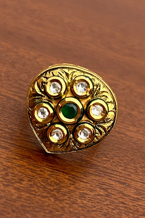 Designer Gold Plated Royal Kundan and Beaded Ring (D244)