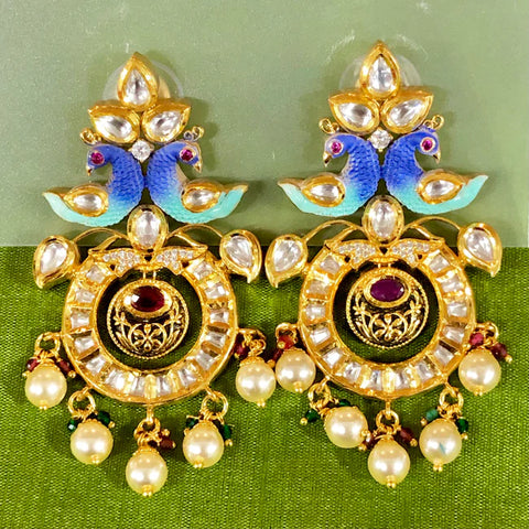 Gold Plated Beautifully Beaded Kundan Earrings (E308)