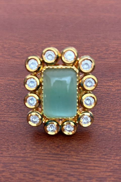 Designer Gold Plated Royal Kundan and Beaded Ring (D249)
