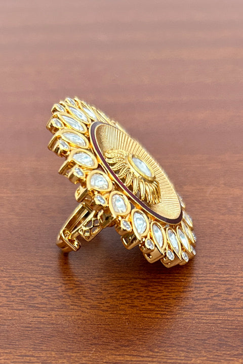 Designer Gold Plated Royal Kundan and Beaded Ring (D247)