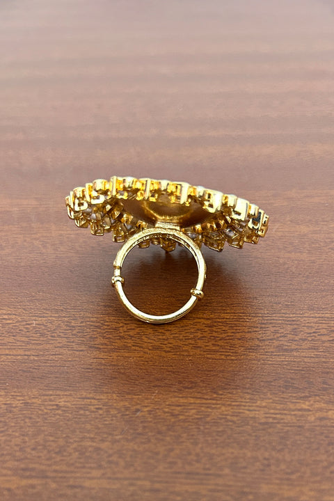 Designer Gold Plated Royal Kundan and Beaded Ring (D247)