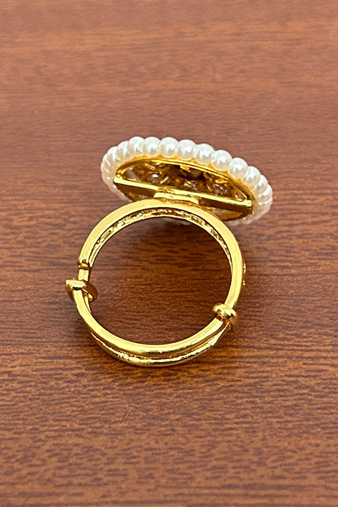 Designer Gold Plated Royal Kundan and Beaded Ring (D251)