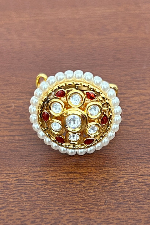 Designer Gold Plated Royal Kundan and Beaded Ring (D251)